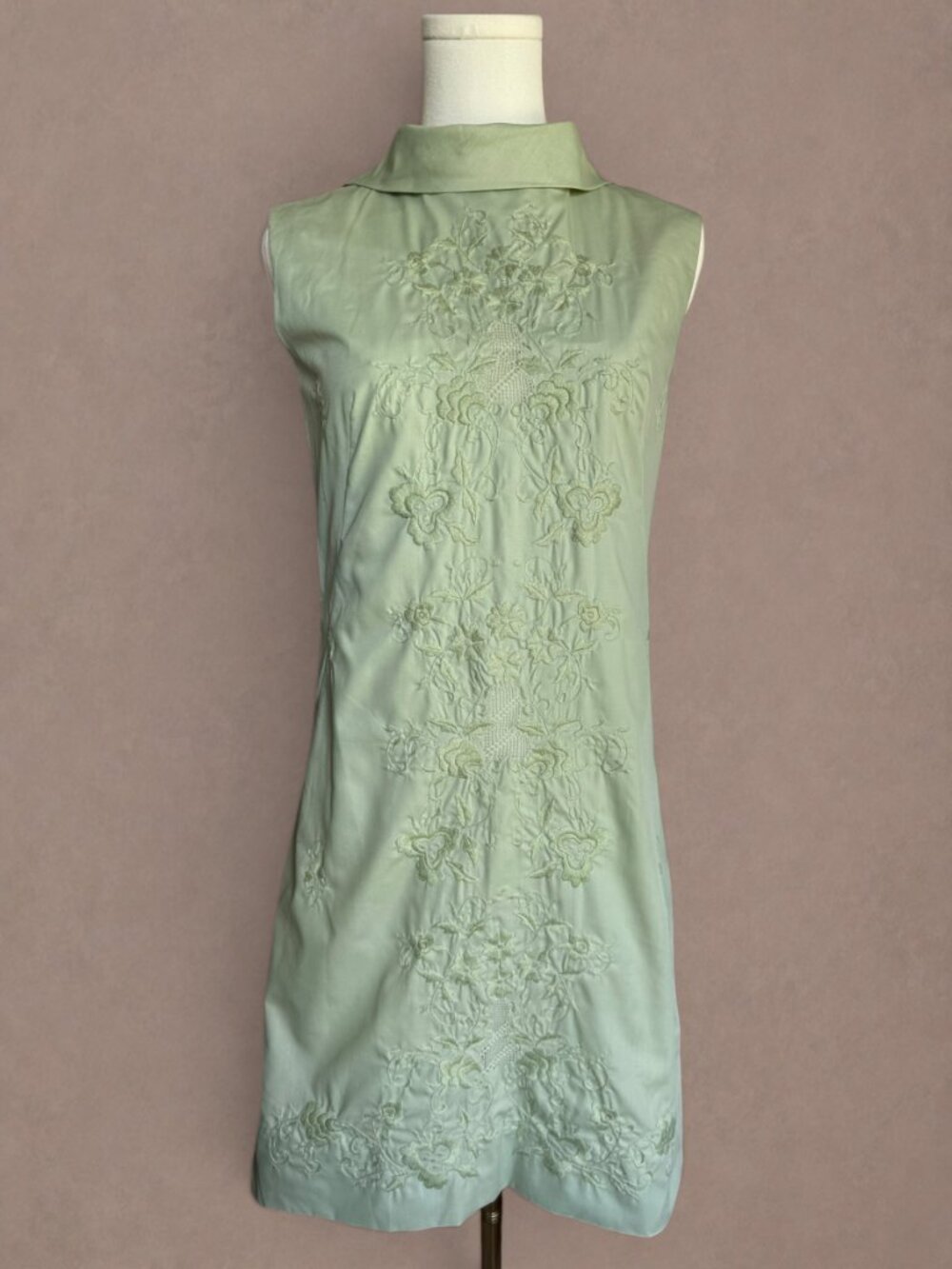 Sleeveless Mint Green Embroidered Mini Dress - Picture 5 of 9